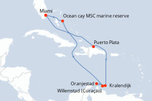carte itinéraire croisière Caraïbes Bahamas 10 jours au départ du port de Miami