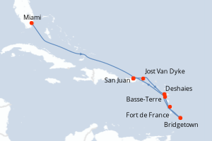 carte itinéraire croisière Caraïbes Bahamas 8 jours au départ du port de Miami
