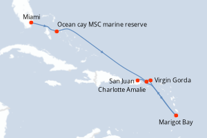 carte itinéraire croisière Caraïbes Bahamas 7 jours au départ du port de Miami