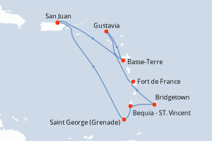 carte itinéraire croisière Caraïbes Bahamas 8 jours au départ du port de San Juan