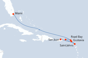 Carte de l'itinéraire de croisière San Juan-Miami d'une durée de 7 jours