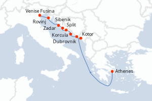 carte itinéraire croisière Méditerranée 10 jours au départ du port de Le Piree - Athenes