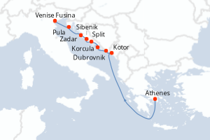 carte itinéraire croisière Méditerranée 10 jours au départ du port de Athenes