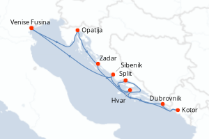 carte itinéraire croisière Méditerranée 9 jours au départ du port de Venise Fusina