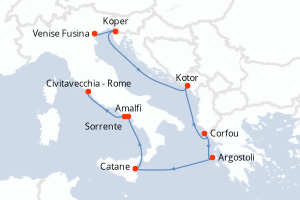 carte itinéraire croisière Sicile 10 jours au départ du port de Venise Fusina