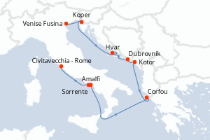 carte itinéraire croisière Méditerranée 10 jours au départ du port de Venise Fusina