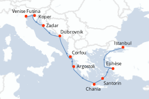 carte itinéraire croisière Méditerranée 11 jours au départ du port de Venise Fusina