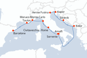 carte itinéraire croisière Méditerranée 12 jours au départ du port de Barcelone