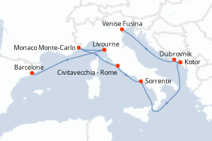carte itinéraire croisière Méditerranée 9 jours au départ du port de Venise Fusina