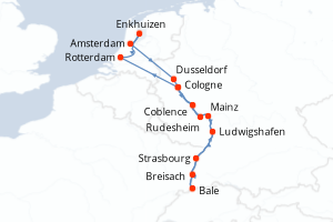carte itinéraire croisière Rhin Main Moselle 11 jours au départ du port de Cologne