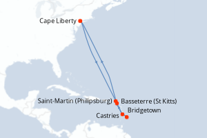carte itinéraire croisière Amérique du Nord 11 jours au départ du port de Cape Liberty