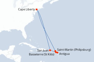 carte itinéraire croisière Amérique du Nord 11 jours au départ du port de Cape Liberty