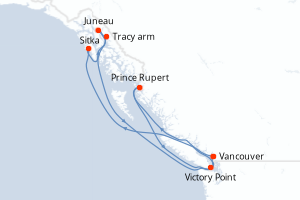 Carte de l'itinéraire de croisière Vancouver-Vancouver d'une durée de 7 jours