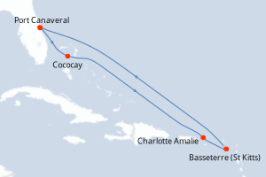 carte itinéraire croisière Caraïbes Bahamas 7 jours au départ du port de Port Canaveral