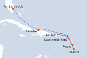 carte itinéraire croisière Caraïbes Bahamas 8 jours au départ du port de Fort Lauderdale