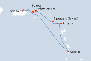 carte itinéraire croisière Caraïbes Bahamas 7 jours au départ du port de San Juan