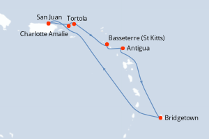 carte itinéraire croisière Caraïbes Bahamas 7 jours au départ du port de San Juan