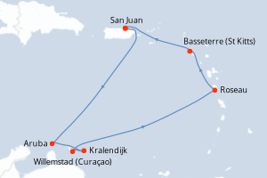 Carte de l'itinéraire de croisière San Juan-San Juan d'une durée de 8 jours