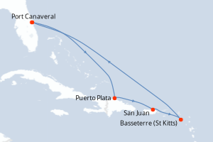 carte itinéraire croisière Caraïbes Bahamas 7 jours au départ du port de Port Canaveral
