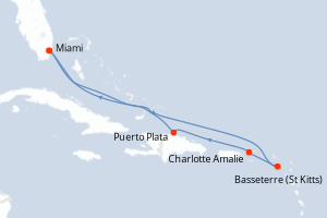 Carte de l'itinéraire de croisière Miami-Miami d'une durée de 7 jours