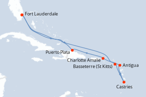carte itinéraire croisière Caraïbes Bahamas 9 jours au départ du port de Fort Lauderdale