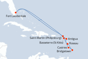 carte itinéraire croisière Caraïbes Bahamas 11 jours au départ du port de Fort Lauderdale