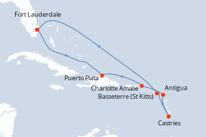 carte itinéraire croisière Caraïbes Bahamas 9 jours au départ du port de Fort Lauderdale