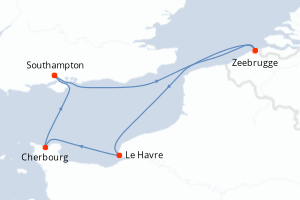 carte itinéraire croisière Europe du Nord 5 jours au départ du port de Southampton