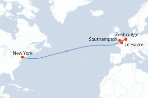 carte itinéraire croisière Transatlantique 10 jours au départ du port de New York