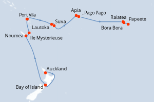 carte itinéraire croisière Tahiti 20 jours au départ du port de Auckland