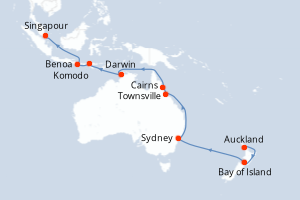 carte itinéraire croisière Asie 21 jours au départ du port de Auckland