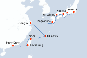 carte itinéraire croisière Asie 14 jours au départ du port de Yokohama