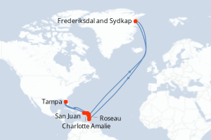 carte itinéraire croisière Caraïbes Mexique 15 jours au départ du port de Tampa