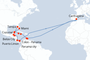 carte itinéraire croisière Caraïbes Bahamas 20 jours au départ du port de Tampa