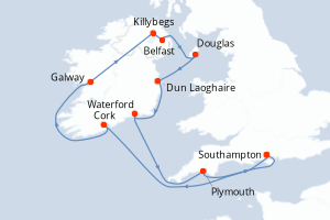 carte itinéraire croisière Europe du Nord 10 jours au départ du port de Southampton