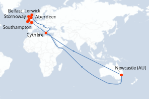 carte itinéraire croisière Europe du Nord 11 jours au départ du port de Southampton