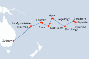 carte itinéraire croisière Tahiti 19 jours au départ du port de Sydney