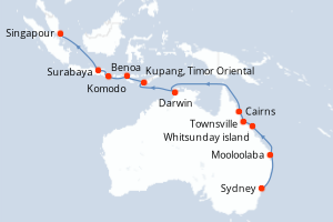 carte itinéraire croisière Asie 18 jours au départ du port de Sydney