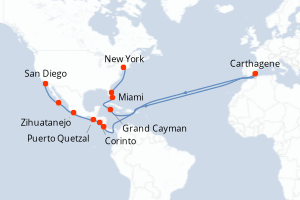 carte itinéraire croisière Amérique du Nord 20 jours au départ du port de San Diego