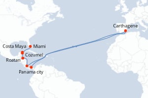 carte itinéraire croisière Caraïbes Bahamas 10 jours au départ du port de Panama city