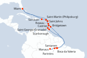 carte itinéraire croisière Caraïbes Bahamas 25 jours au départ du port de Miami