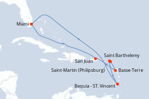 carte itinéraire croisière Caraïbes Bahamas 11 jours au départ du port de Miami