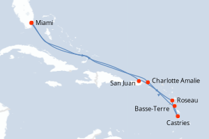 carte itinéraire croisière Caraïbes Bahamas 10 jours au départ du port de Miami