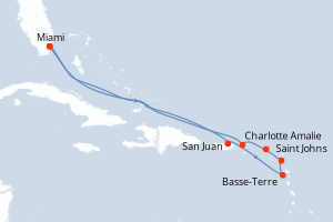 carte itinéraire croisière Caraïbes Bahamas 10 jours au départ du port de Miami