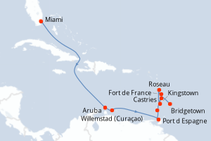 carte itinéraire croisière Caraïbes Bahamas 12 jours au départ du port de Miami