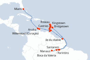 carte itinéraire croisière Caraïbes Bahamas 31 jours au départ du port de Miami