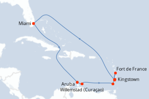 carte itinéraire croisière Caraïbes Bahamas 12 jours au départ du port de Miami