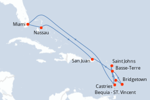 carte itinéraire croisière Caraïbes Bahamas 11 jours au départ du port de Miami