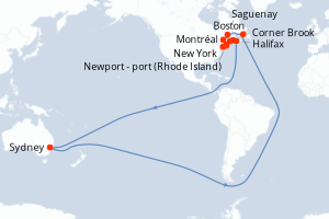 carte itinéraire croisière Amérique du Nord 11 jours au départ du port de New York