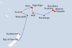 carte itinéraire croisière Australie Nouvelle Zélande 18 jours au départ du port de Papeete